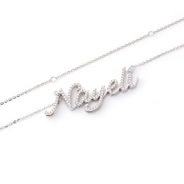 White Personalized Name Gold Diamond Necklace Cursive Letter Pendant Dainty Jewelry