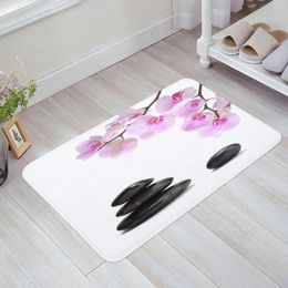 Carpets Orchid Black Stone Pink Flower White Kitchen Doormat Bedroom Bath Floor Carpet House Hold Door Mat Area Rugs Home Decor