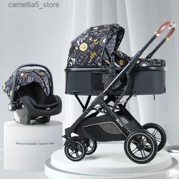 Strollers# New Cartton Baby Stroller 3 In 1 with Car Seat PU leather foldable Newborn carriage travel trolley pram newborn pushchair baby Q231116