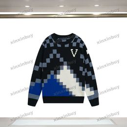 xinxinbuy Men designer Hoodie Sweatshirt Chessboard grid mosaic pattern knit long sleeve women red Black white Grey M-3XL