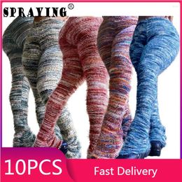 Women's Pants 10 2023 Knitting Striped Leggings Y2k Fashion Elastic Fitness Trouser Bulk Items Wholesale Lots Sexy Women Cothing S12554