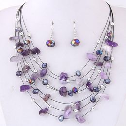 Necklace Earrings Set Pure Natural Amethyst Stone Jewellery Women's Gemstone And Crystal Handmade EB37