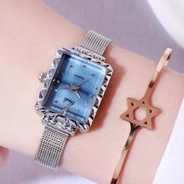 Wristwatches Fashion Square Women Watch Mesh Strap Simple Versatile Student Sports Clock Low Key Luxury Waterproof Quartz