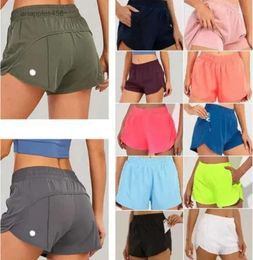 Designer lululeens ladies yoga shorts fitted zipper pockets high tube quick drying lulus lemon ladies training short loose style breathable sun protection design