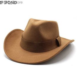 Wide Brim Hats Bucket Hats Fashion Retro Men Women Wool Western Cowboy Hat Wide Brim Pop Party Jazz Sombrero Cap Felt Church Hat 2022 Winter YQ231116