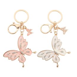 Creative Diamond Butterfly Keychain Boutique Animal key Ring Pendant Personality Rhinestone Fly Pendant Wholesale White Pink Watermelon