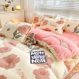Bedding sets Winter Warm Plush Duvet Cover Thicken Comforters Coral Velvet Blanket Quilt Cover Cute Dual Purpose King Queen Size Bedding Set 231116