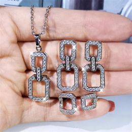 Chains Fashion Set For Women Luxury Jewelry Copper Plated Platinum Zircon Party Wedding Bridal Necklace Earring Ring