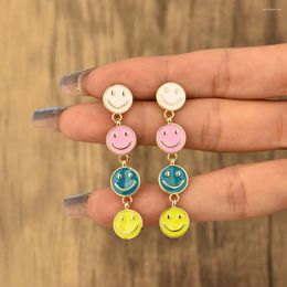 Dangle Earrings Cute Round Face Drop For Women Multicolor Enamel Funny Charm Circle Jewelry Gift