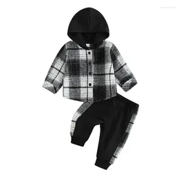 Clothing Sets Pudcoco Spring Autumn Baby Boys Outfit Long Sleeve Hooded Plaid Jacket With Patchwork Pants Infant Clothes 3-24M