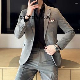 Men's Suits High-quality (suit Western Pants) Boutique Handsome British Dress Fashion Business Stripe Casual Gentleman Two-piece Set