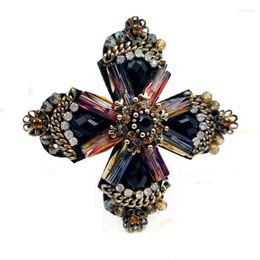 Brooches Pins Retro Vintage Purple Crystal Rhinestone Cross Style Flower Four Petal For Women Jacket Cape Coat SweaterPins Kirk22