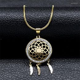 Pendant Necklaces Sacred Geometry Flower Of Life Dream Catcher Necklace Stainless Steel Gold Colour Feather Tassels Chain Jewellery Collares