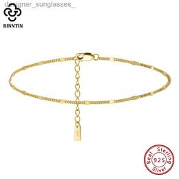 Anklets Rinntin 925 Sterling Silver Cuban Chain Anklet with Spacer Women's Fashion Summer Beach Barefoot Bracelet Anklets Jewellery SA43L231116