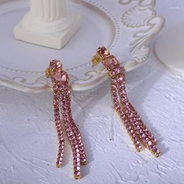 Dangle Earrings Women Wedding Jewelry Brass With 18k Gold Zircon Long Tessal Drop Punk Party Gown Runway Korean Japan Fashion