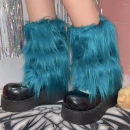 Women Socks Goth Blue Furry Y2K Faux Fur Boot Covers Lady Leopard Jk Knee-length Hipster Warm Sock Fashion