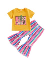 Clothing Sets Toddler Bell Bottoms Western Baby Girl Clothes Cow Print Sweatshirt Pullover Top Flare Pants Winter Outfit