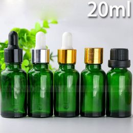 Green Glass Dropper Bottle 20ml Essential Oil Cosmetic Packaging with Silver Black Gold Lids