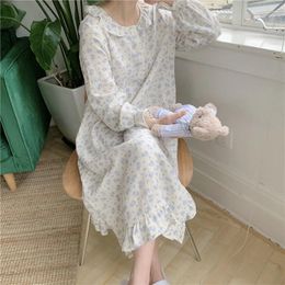 Women's Sleepwear Cotton Sleep Dress Women Chinese Style Nightie Floral Print Long Nightgown Spring Fairy Home Clothes Nightwear Crepe D031