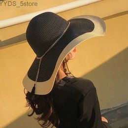 Wide Brim Hats Bucket Hats Summer Large Wide Brim Women Leisure Panama Sun Hat Fashion Trendy Dome Holiday Beach Hat Foldable Str Hat YQ231116