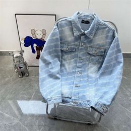 High Version b Family 22ss Early Autumn New Double Letter Bullet Screen Silhouette Washed Denim Jacket Loose Fitting