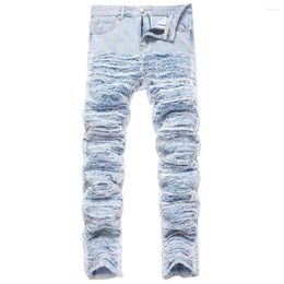 Men's Jeans Men Fringe Denim Light Blue Ripped Distressed Destroyed Pants Streetwear Patches Patchwork Loose Trousers