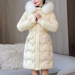 Women's Down Parkas Women Winter Cotton Coat Thickened Padded Faux Fur Hood Winter Outerwear Smooth Slim Fit Windproof Mid Length Hooded Down Coat 231115