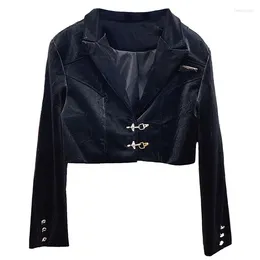 Women's Leather Spring Autumn Women Black Slim Short Soft Faux PU Coat Lapel Long Sleeve Streetwear Fashion Motorcycle Biker Jacket