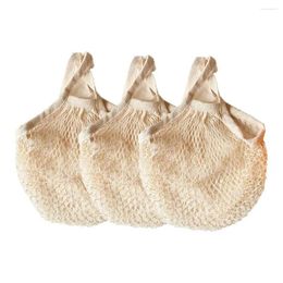 Storage Bags Beige 3 Pc Shopping Mesh Ecology Reusable Cotton Grocery String Net