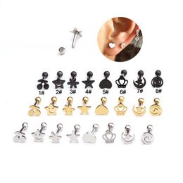 Stud Earrings Ear Piercing For Women Simple Trend Stainless Steel Screw Cartilage Studs Gold Colour Crown Heart Jewellery WholesaleStud