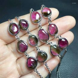 Bangle S925 Natural Watermelon Tourmaline Chain Bracelet Reiki Healing Stone Fashion Jewelry Gift Women 1pcs