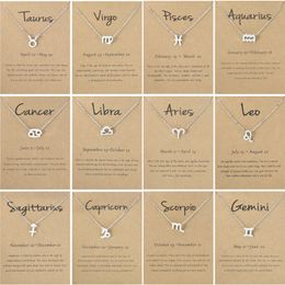S925 Silver Plated 12 Constellation Necklace Zodiac Symbol Necklace Horoscope Necklaces with Wish Card Aries,Leo,Libra Jewelry Wholesale