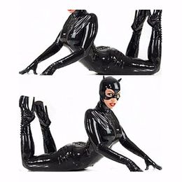 Womens Jumpsuits Rompers Sexy Latex Catsuit Faux Leather Cat Women Black PVC Bodysuits Playsuits Onepieces Clubwear Costume 221113