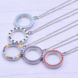 Pendant Necklaces Round Enamel Floating Charm Locket For Women Men Jewelry Stainless Steel Lockets Screw Necklace Chain On Neck