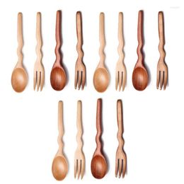 Dinnerware Sets A50I Wooden Handle Tea Spoon Wavy Shape Wood Fork Dessert Restaurant Small Soup Home Tableware Utensils