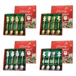 Dinnerware Sets Y1UU Novel Christmas Spoon Gift Box Stainless Steel Tableware Cartoon Scoops 4PCS/Set