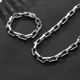 Geometrisk fyrkantig designer av hög kvalitet kuba kedja trendig cool ring tjock rostfritt stål armband män hiphop enkel halsband bleknar inte smycken