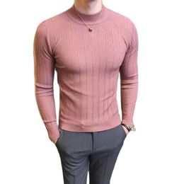 Men's Sweaters Autumn and Winter Style Boutique Fashion Striped Stretch Comfort Mens Casual Turtleneck Sweater Solid Colour Knitted Slim 231116