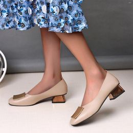 Dress Shoes Women's Pumps Low Heel Shallow Casual Thick Spring Summer Autumn Breathable Comfortable Leather Female Single