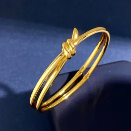 2024 New Design fashion Brand knot bracelets bangle double-deck Plain simplicity copper Accessories Zircon For Women Jewellery gift silver Colour