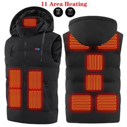 Men's Vests Heated Jacket Men USB Warm Clothes Winter 11 Zone Heated Women s Sleeveless Jackets Outdoor Electric Heating Vest Hooded 231116