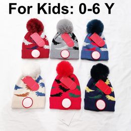 0-6 anni Cappelli invernali caldi per bambini Designer Beanie Cappello a secchiello Imitazione Cashmere Cappello lavorato a maglia Cappelli a cuffia per bambini Strisce verticali Berretti con teschio Lettere Cappello aderente