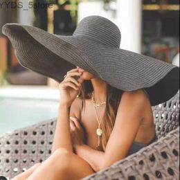 Wide Brim Hats Bucket Hats 25cm Wide Brim Foldable Sun Hat For Women Oversized Beach Hat Summer Seaside Vacation UV Protection Str Hat Wholesale YQ231116