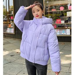 Women's Trench Coats Korean Winter Coat Women Long Sleeve Hooded Parka Thick Warm Puffer Jacket Loose Casual Outerwear Black White Purple