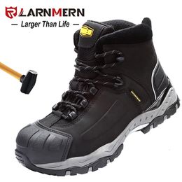 Safety Shoes LARNMERM Safety Shoes Work Shoes Steel Toe Comfortable Genuine Leather Waterproof Construction Warehouse Factory Protection Shoe 231116