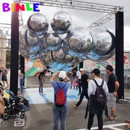 Christmas Decorations Giant Double Layer PVC Hanging Inflatable Disco Mirror Ball Silvery Mirror Reflective Sphere Balloon For Event Decoration 231115