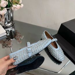 leather Lady sheepskin sexy Ladies Flat heels sandals Dress Shoes pillage round toe diamond buckle summer fab