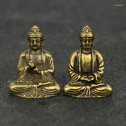 Decorative Figurines Mini Portable Retro Brass Buddha Statue Pocket Sitting Sculpture Home Office Desk Ornament Gift