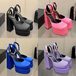 Aevitas Deep Pink Double Platform Pumps Black Satin Lilac High Heels Dress Shoes Woman Square Toe White Nude Silver Gold Blue Green Red Yellow Heel