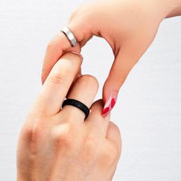 Cluster Rings Sindlan 2Pcs Punk Silver Colour Simple For Couple Geometric Stainless Steel Matte Unisex 2023 Fashion Jewellery Anillos Bague
